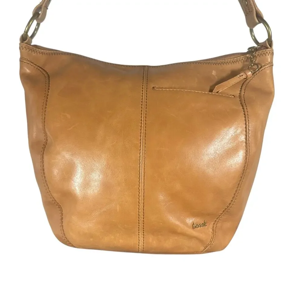 The Sak Women's Leather Hobo Bag Tan Shoulder Purse with Zipper Closure
